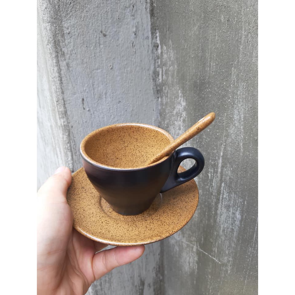 Combo 5 bộ cốc đĩa cafe nóng 150ml gốm