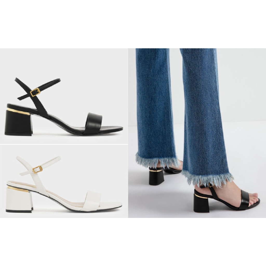 Giày sandal cao gót, sandal nữ, thời trang mũi vuông cao 5cm Đen _ Trắng _ Hồng_ MS0015
