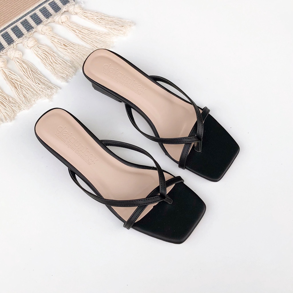 Guốc Xỏ Ngón Detaunisex Gót Vuông Quai Ba Dây Nhỏ Phong Cách Hàn Quốc Mã G501