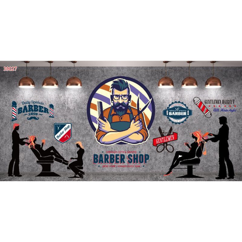 Tranh dán tường trang trí salon tóc barber