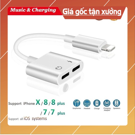 Jack chia cổng iphone, jack chuyển đổi, cổng chuyển đổi vừa sạc vừa cắm tai nghe 2 cổng lightning TOPMAX