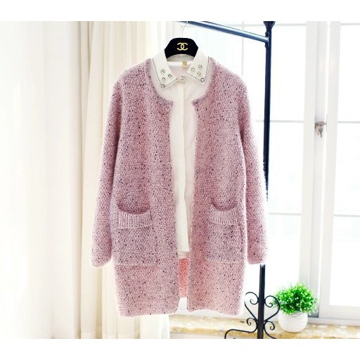 Áo khoác len họa tiết tay phồng