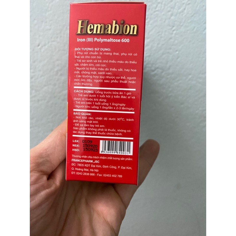 HEMABION BỔ SUNG THIẾU HỤT SẮT (20 ống) | Thế Giới Skin Care