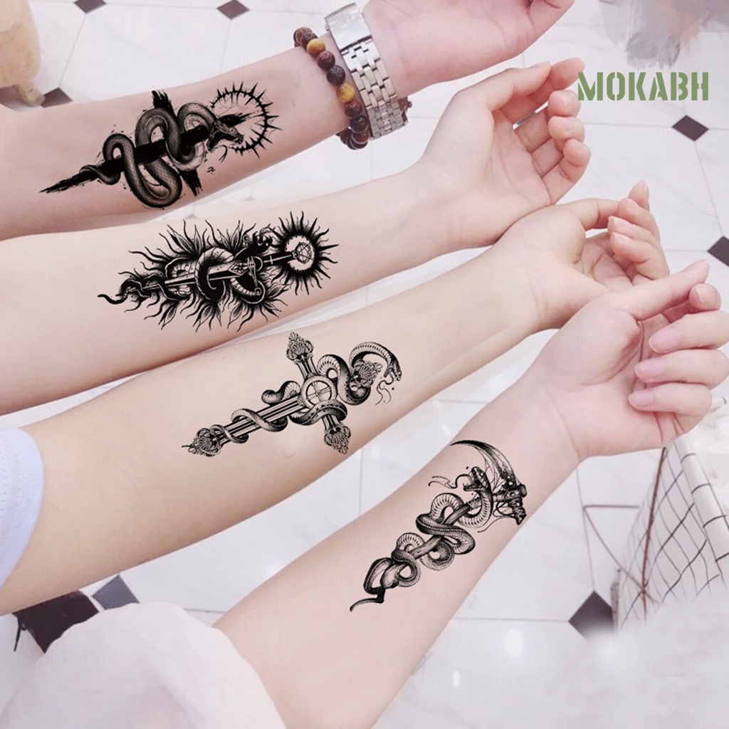 Set 5 Hình Xăm Dán Họa Tiết Trắng Đen Không Phai Màu Có Thể Tháo Rời