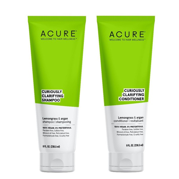 Gội xả sạch tóc mỗi ngày Curiously Clarifying, Lemongrass + argan stem cell Acure Organics Shampoo Conditioner