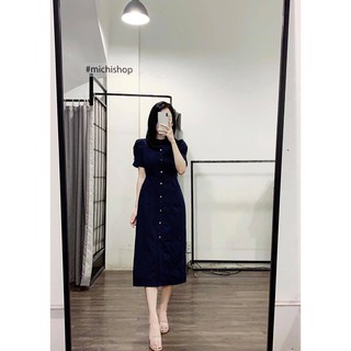 Váy midi cổ tròn khuy trước - 81V09