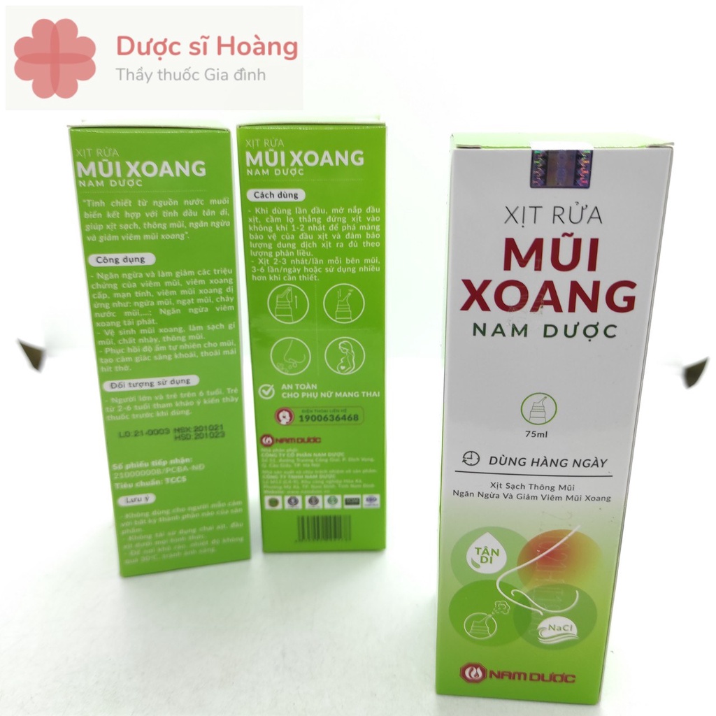 [Chính hãng] Xịt Rửa Mũi Xoang Nam Dược - Ngăn Ngừa, Giảm Viêm Xoang Viêm Mũi Dị Ứng: Ngứa Mũi, Tắc Mũi - Lọ 75ml