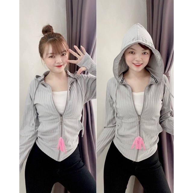 Áo Khoác Nữ Thun sọc đua 6 túi - 40kg đến 57kg