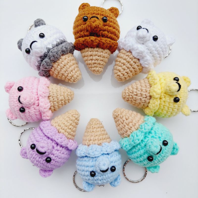 Móc khóa kem gấu móc len - Amigurumi bear ice cream
