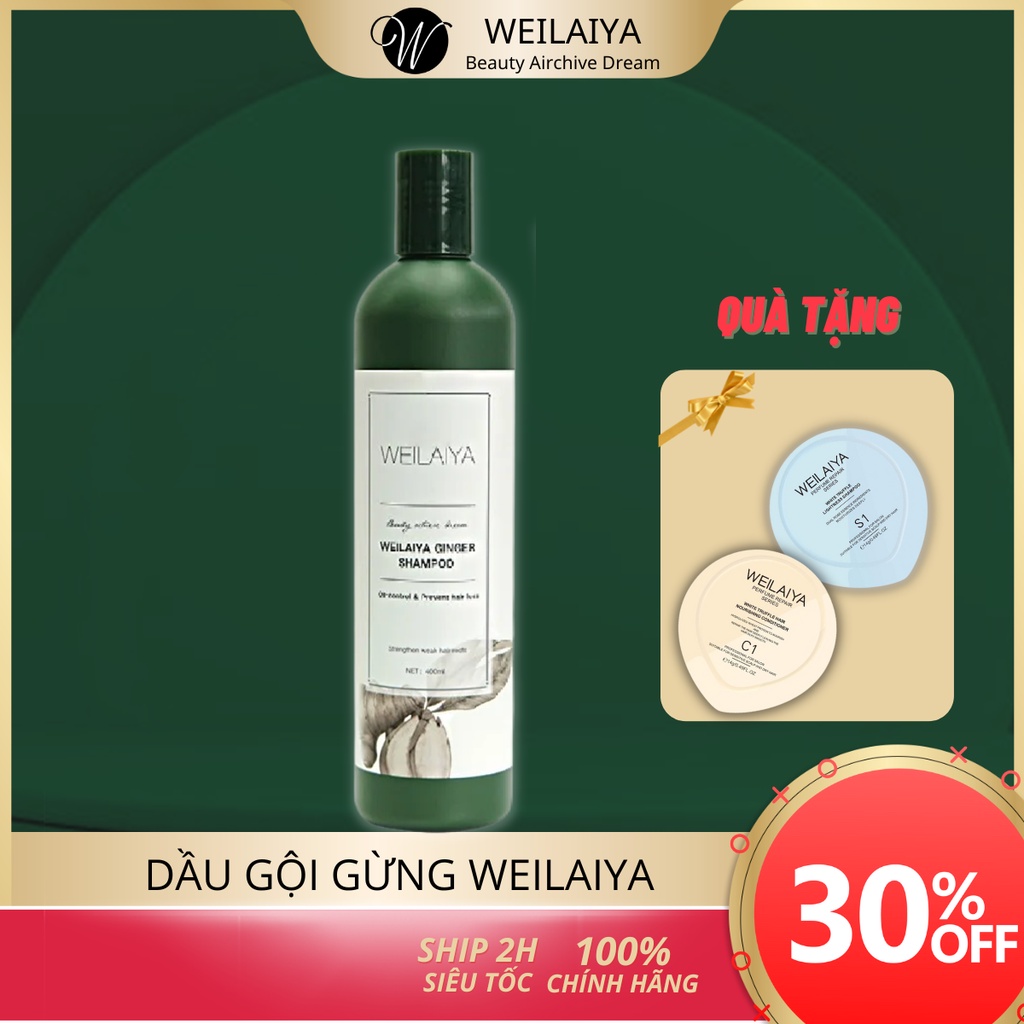 Dầu gội gừng trắng Weilaiya Ginger Shampoo giảm rụng, kích mọc tóc cho tóc nhanh bết 400ml, tặng mini phục hồi