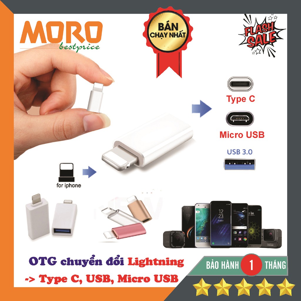 [OTG] Đầu Chuyển Đổi Lightning to USB / Type C / Micro USB - Bảo hành 1 tháng