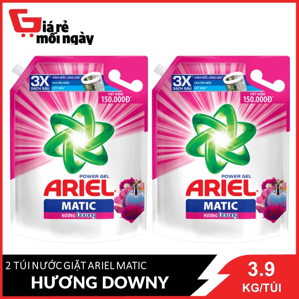 Combo 2 Túi Nước Giặt Ariel Matic Hương Downy Thơm Dài Lâu 3.9kg/túix2