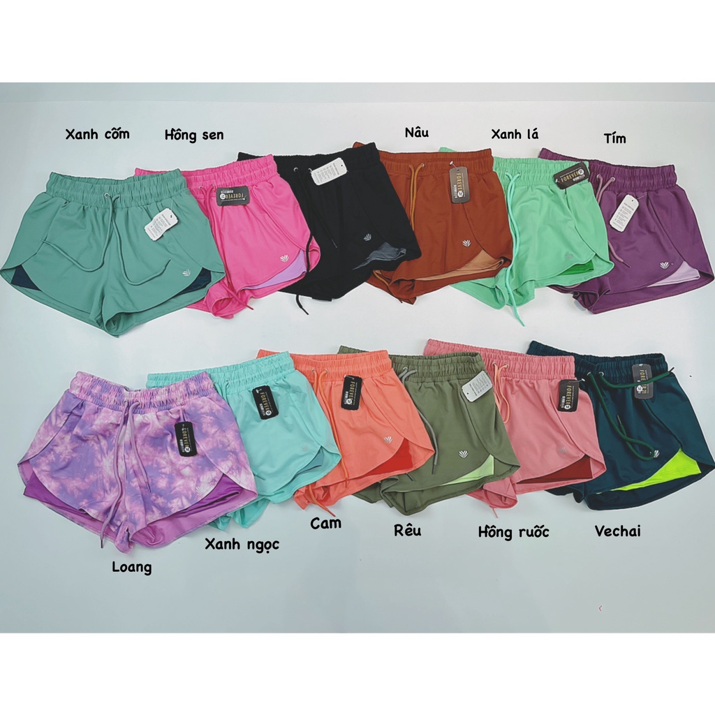 Quần Đùi Thể Thao Nữ 2 Lớp Thun Polly Co Giãn 4 Chiều, Lớp Lót Trong Có Túi Nhỏ