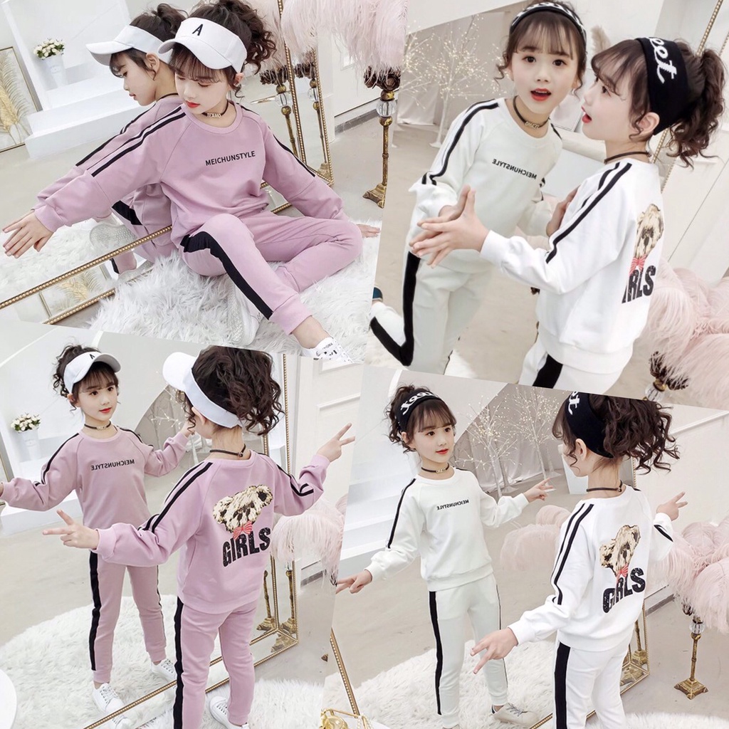 Bộ quần áo thu đông cho bé gái 14-45kg mẫu "GIRL" (4-14 tuổi) xinh xắn, đáng yêu. Hàng may kỹ, thiết kế đẹp, chuẩn form.
