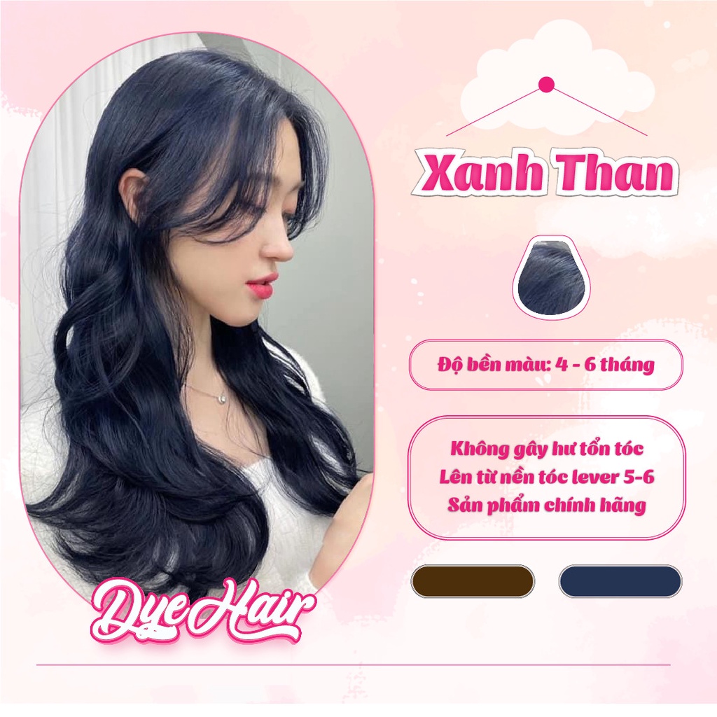 Thuốc nhuôm tóc, thuốc nhuộm tóc XANH THAN, DYE.HAIR, tặng kèm oxy trợ dưỡng và bao tay