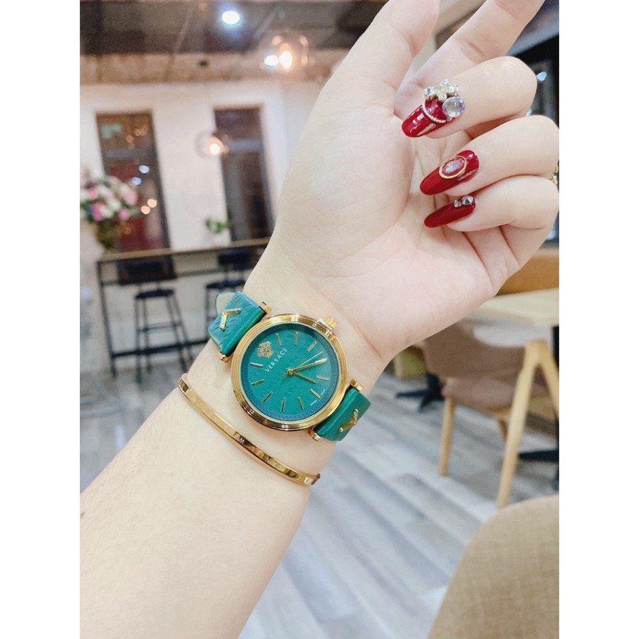 Đồng hồ nữ VS mặt tròn dây da mềm máy pin cao cấp