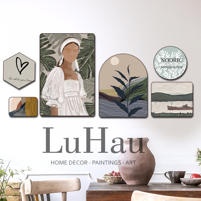 Bộ tranh dán tường LuHau hình khối kết hợp phong cách Minimalism Nodric chất liệu in Hàn Quốc