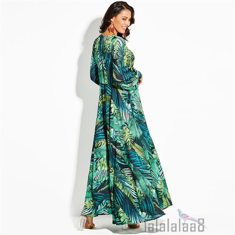 Đầm dáng rộng tay dài cổ chữ V in hoa thời trang cho nữ | BigBuy360 - bigbuy360.vn