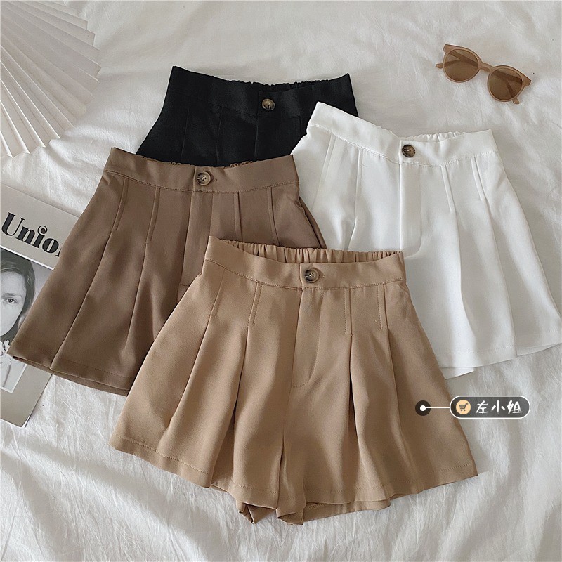 LEEVA - Quần short tây nữ lưng cao vải mềm dày dặn S027