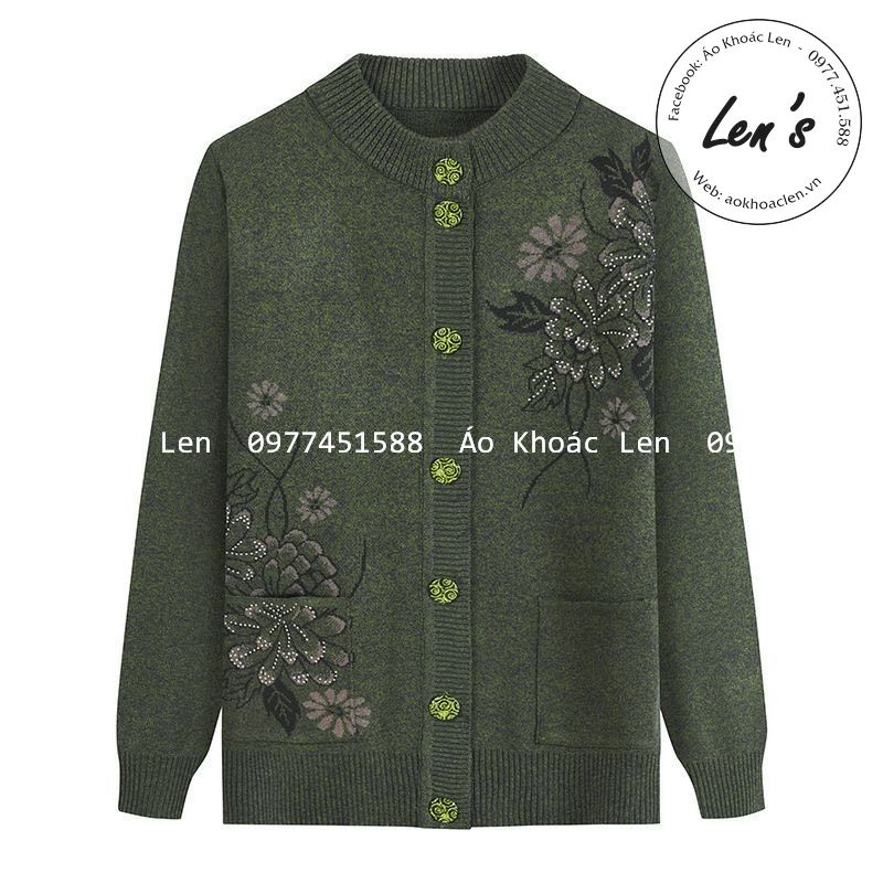 Áo Khoác Len Trung Niên Và Lớn Tuổi Cổ Tròn Hoa Tròn