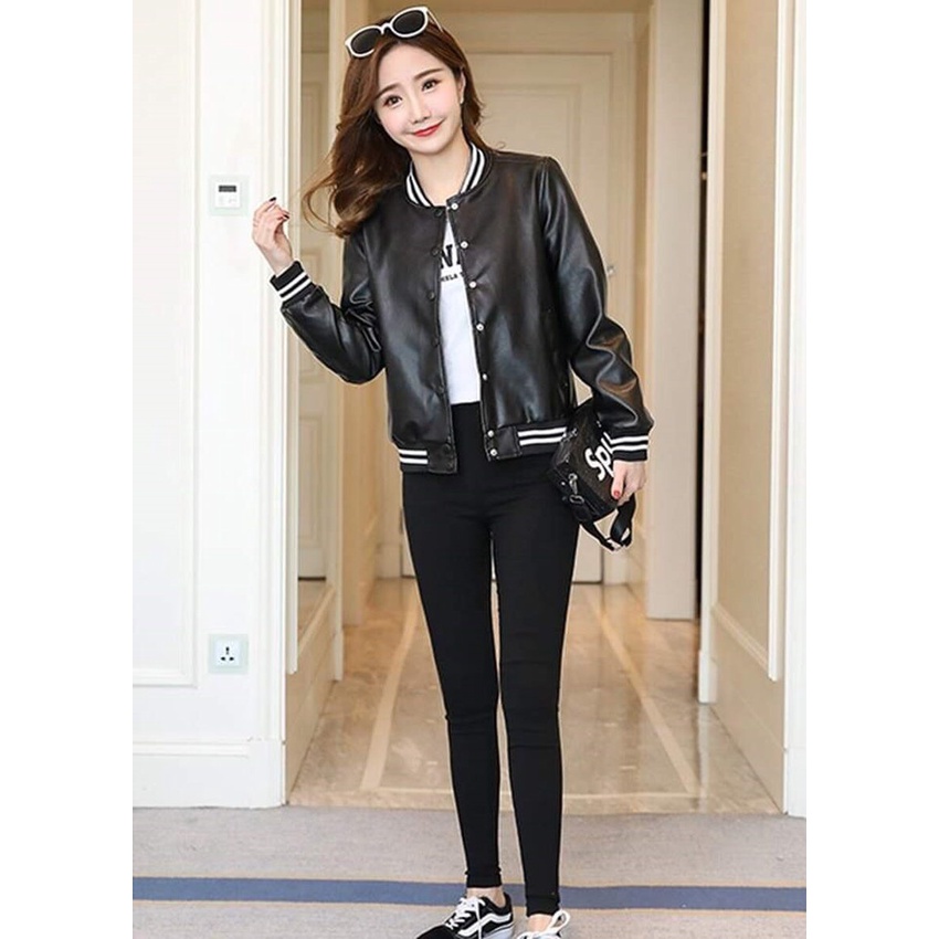 ÁO KHOÁC DA NỮ CAO CẤP- DA PU THÁI ,THIẾT KẾ TRẺ TRUNG CÓ NÚT BẤM HIỆN ĐẠI