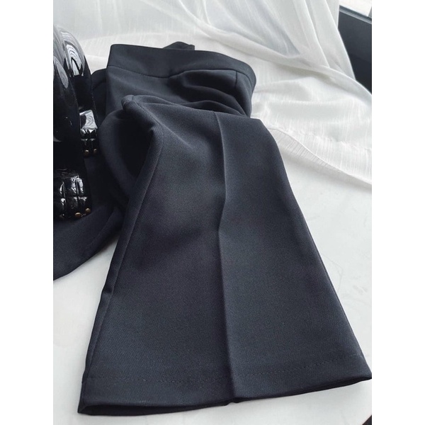 Quần ống loe  Quần ống vẩy chỉ nổi chạy dọc UMI cài cúc cạp cao phong cách Hàn Quốc dành cho nữ PHULA