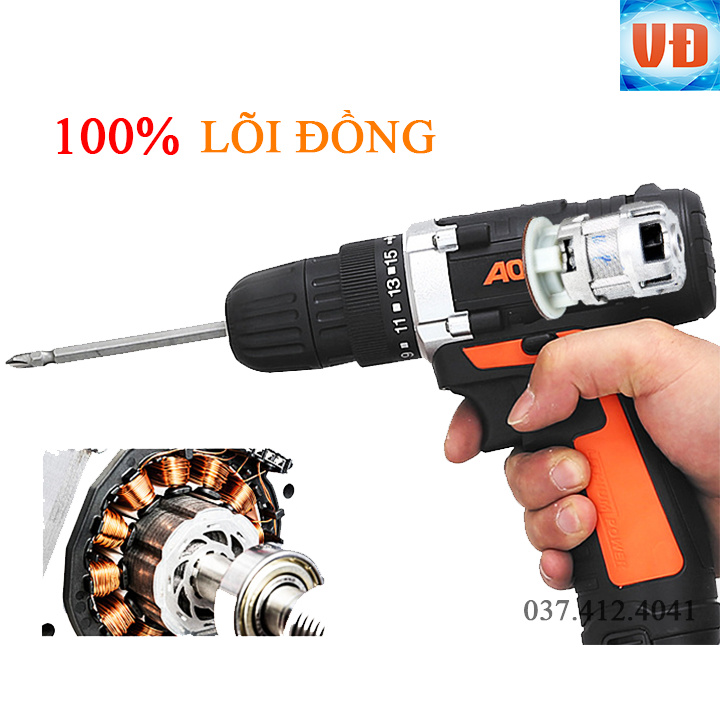 KHOAN CẦM TAY AOTUO 12v - Bắt Vít, Khoan Lỗ, gỗ, gạch, nhôm, tôn, bắn thạch cao...Tặng mũi khoan