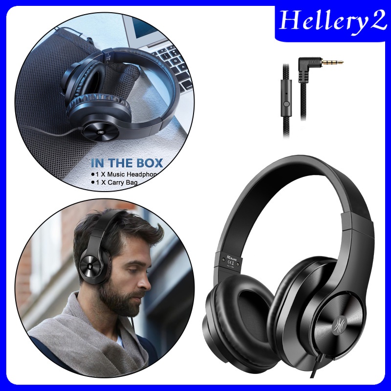 [HELLERY2] Wired Headphones Over Ear Headset w/ Microphone Stereo Bass Earphone