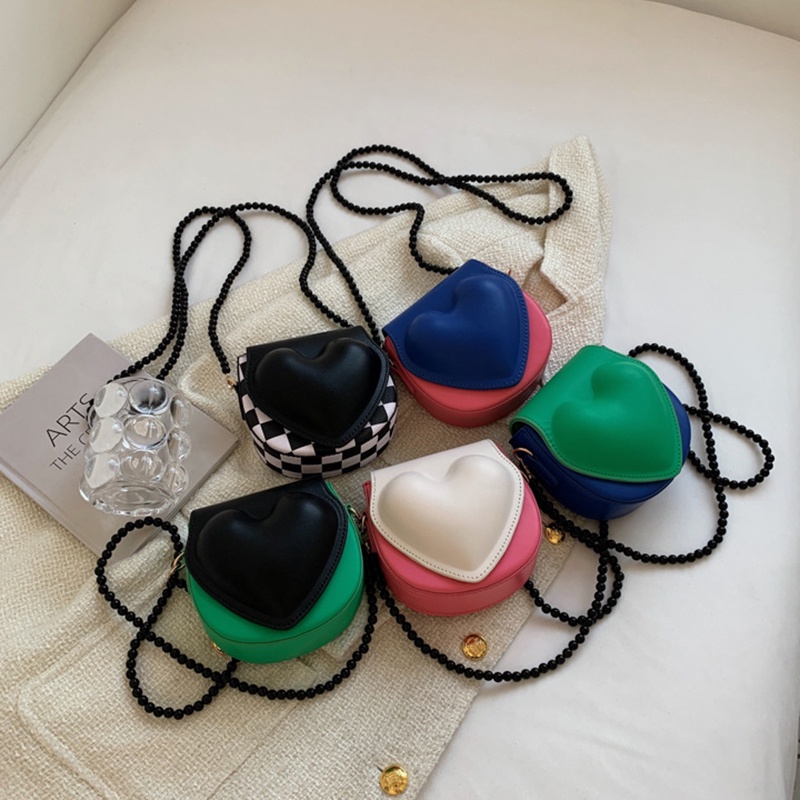 IELGY Túi Đeo Chéo mini Hình Trái Tim Phối Dây Xích Ngọc Trai Thời Trang Hàn Quốc Cho Nữ