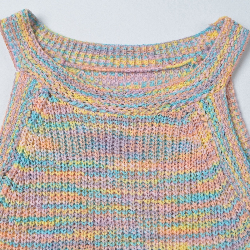 Áo Croptop Dệt Kim Hai Dây Màu Cầu Vồng Thời Trang Mùa Hè Cho Nữ