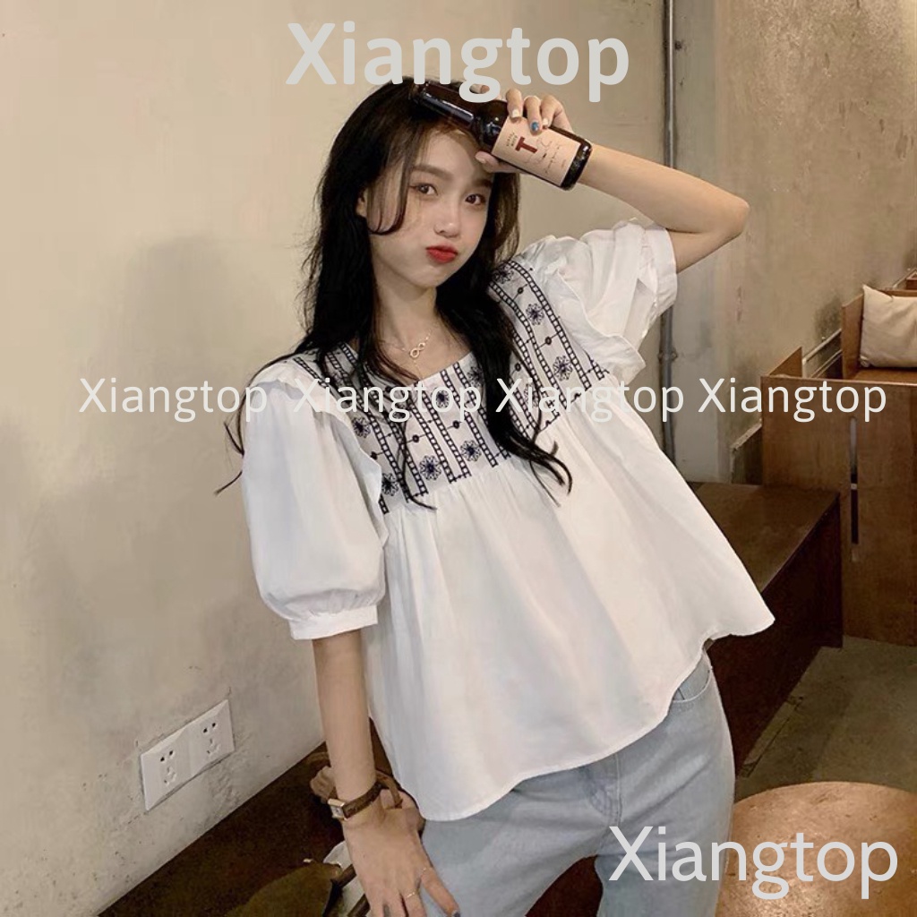 Áo babydoll tiểu thư thêu hoạ tiết kaca NH000101 aosomicongsothietke