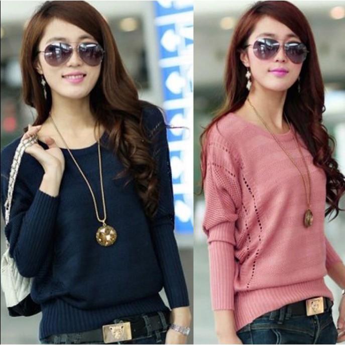 Áo Sweater Tay Dài Cánh Dơi Mỏng Kiểu Hàn Quốc Xinh Xắn Cho Nữ