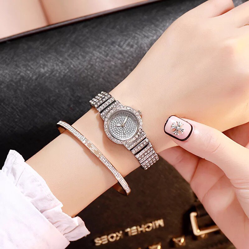 Đồng hồ thời trang nữ DZG dây kim loại đính đá Ht496