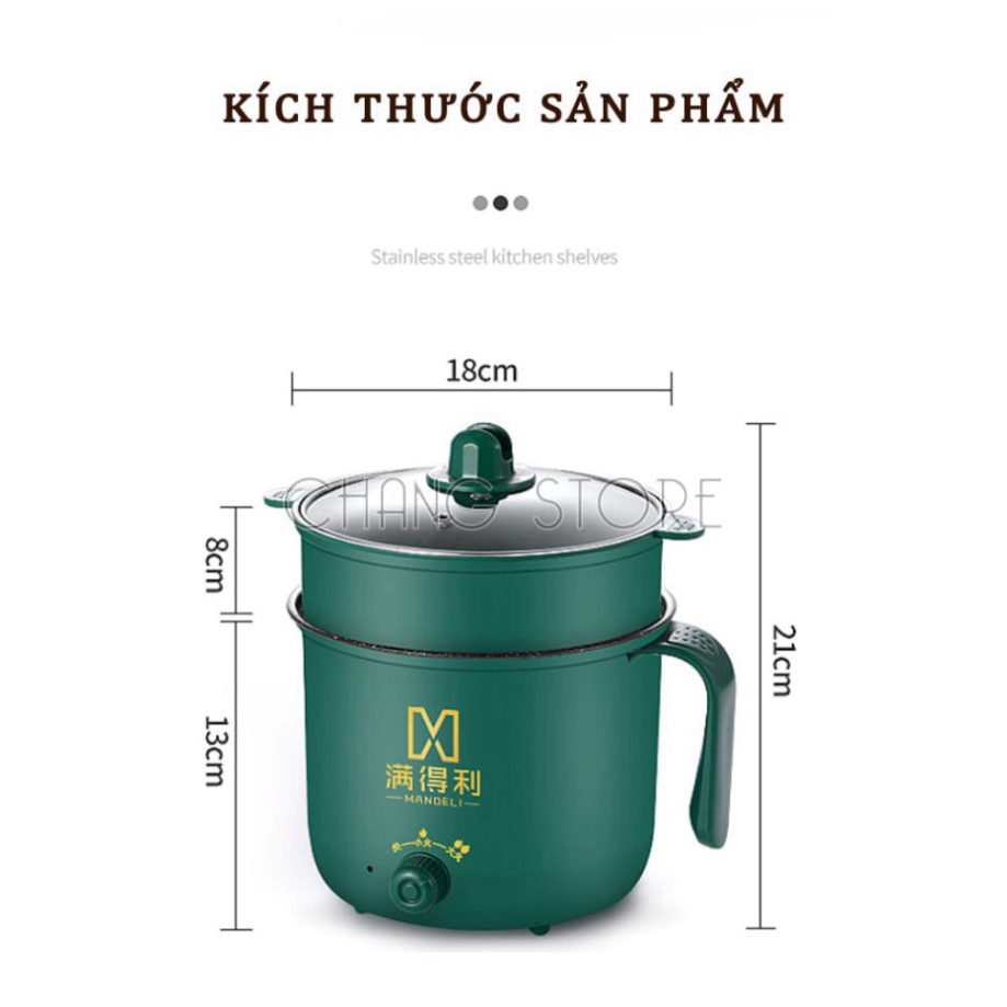 Nồi Lẩu Điện Mini, Nấu Mì 2 Tầng Kèm Giá Hấp Đa Năng Nướng, Luộc, Chiên Chống Dính Vấn Đá Tiện Lợi, Ca nấu mì mẫu mới