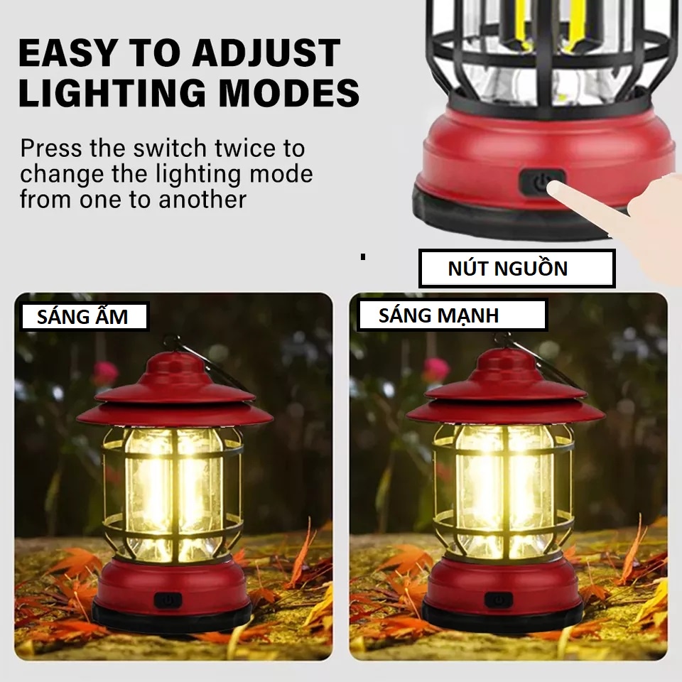 Đèn lồng cắm trại, trang trí COB xài 3 pin 2A siêu sáng - đèn cắm treo móc LED
