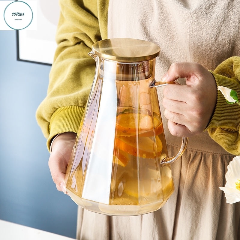 Bình đựng nước 2 lít thủy tinh chịu nhiệt cao trong suốt sáng bóng bộ bình thủy tinh cao cấp sang trọng ấm trà có vòi l1