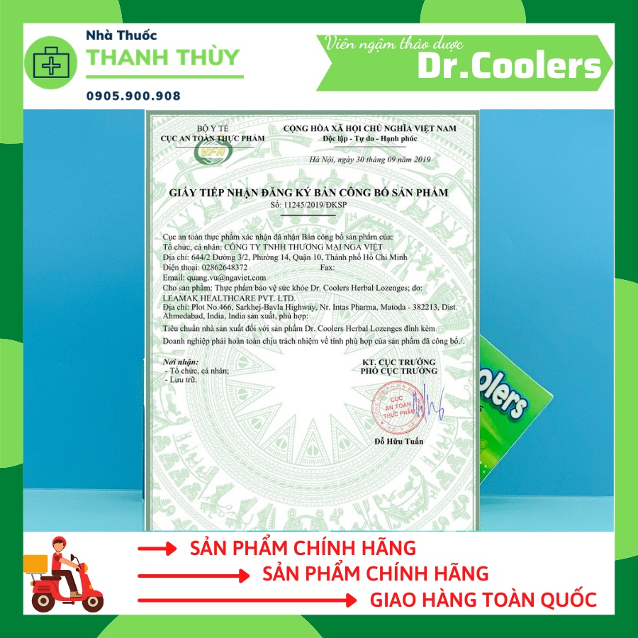 VIÊN NGẬM HO THẢO DƯỢC - Dr.Coolers Vị Bạc Hà [Hộp 5 Vỉ x 4 Viên] Giảm Ho, Đau Rát Họng Thơm Miệng  An Toàn Tự Nhiên