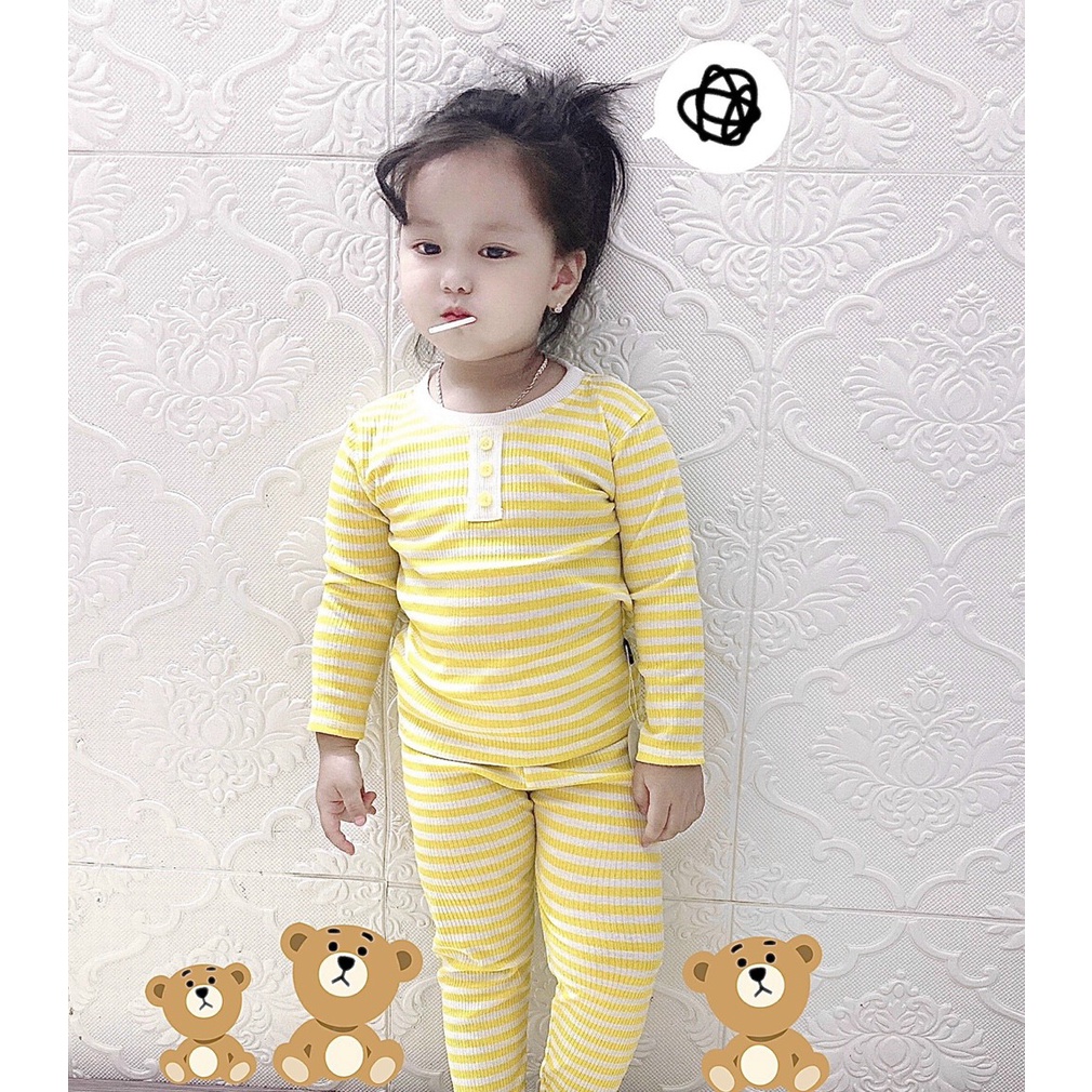 Bộ Dài Tay Len Gân Pha Kẻ Chuẩn Cho Bé 7 - 18 kg.