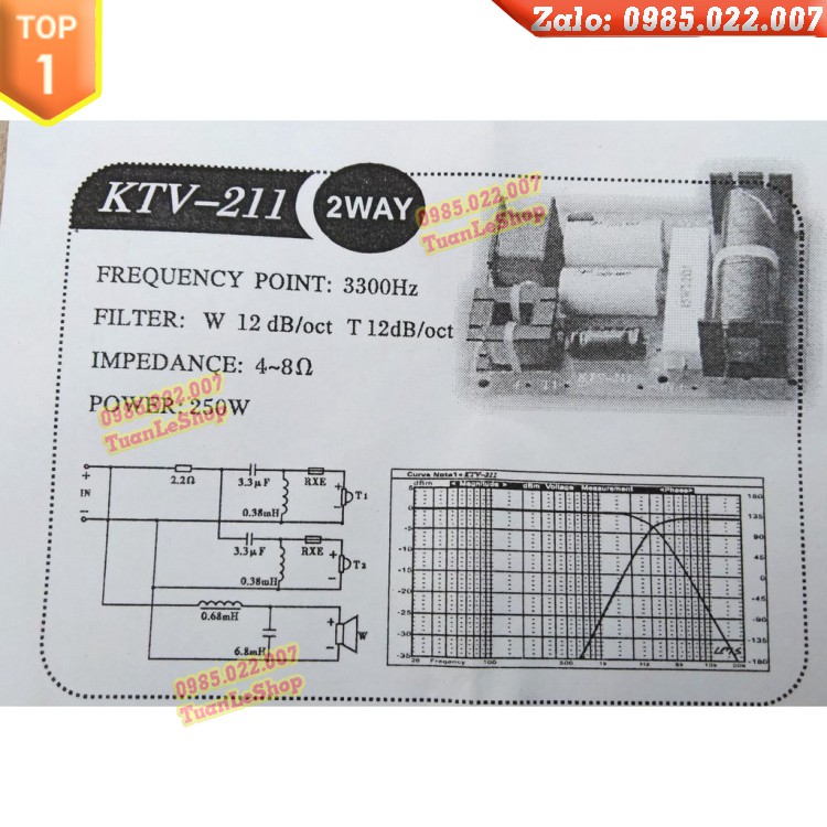 MẠCH PHÂN TẦN 3 LOA - 1 BASS 2 TREBLE - GIÁ 1 MẠCH LOA KTV211