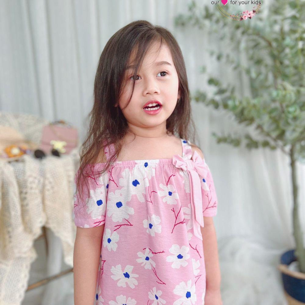 Set bộ bé gái 2 dây chất đũi tơ mềm mát phối nơ xinh họa tiết nổi bật xinh xắn Shushibaby