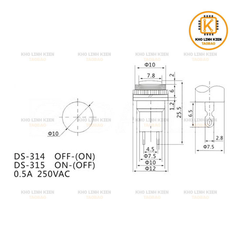 Nút Nhấn Nhả - Nút Reset 10mm DS-314