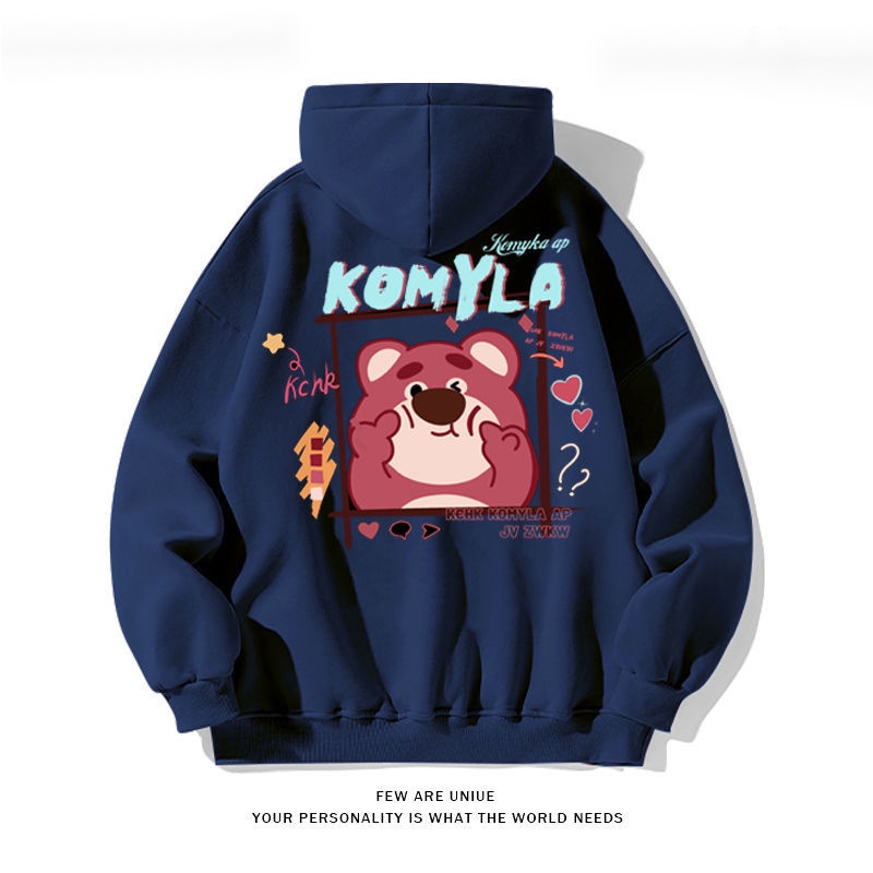 Áo Khoác Sweater Dày Dặn In Họa Tiết Gấu Và Dâu Tây Dễ Thương Phong Cách Nhật Bản Thời Trang Xuân Thu Cho Cặp Đôi