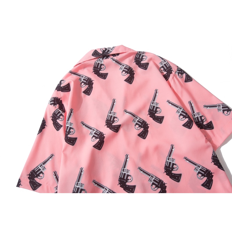 Áo sơ mi tay ngắn màu hồng in họa tiết độc đáo thời trang 2019 dành cho nam