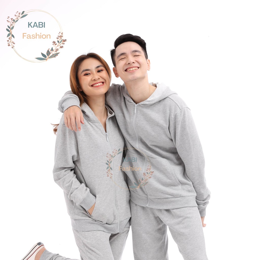 Đồ bộ áo khoác nam hoodie KABI xám trơn đồ thu đông thun cotton nỉ có dây kéo