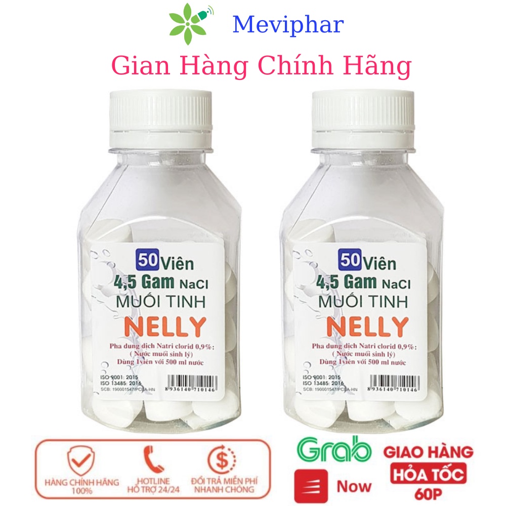 Muối viên tinh khiết NELLY - Hộp 50 viên muối sinh lý An phú, tự pha dùng súc miệng, rửa mũi, vết thương, sát khuẩn