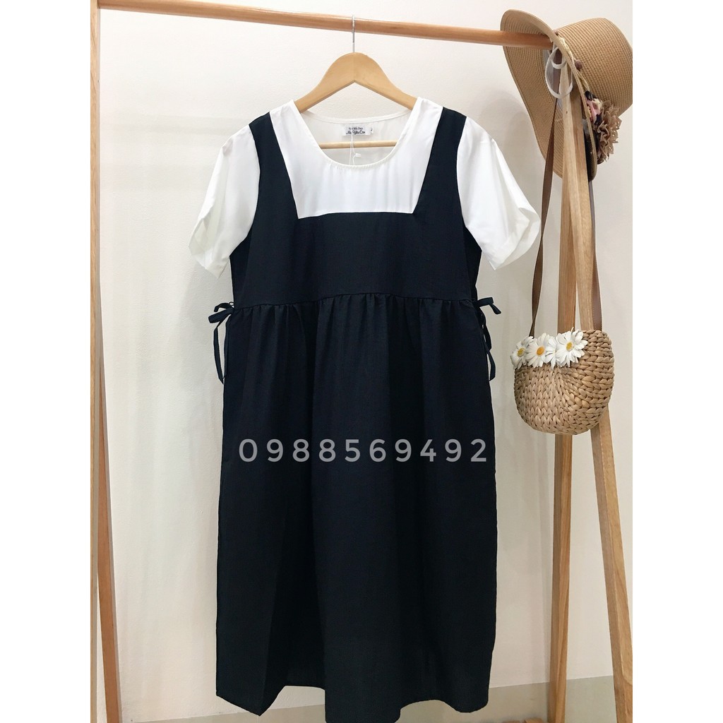 Đầm bầu công sở Váy bầu đẹp Đen Giả Yếm Nơ Sườn  MYC1340
