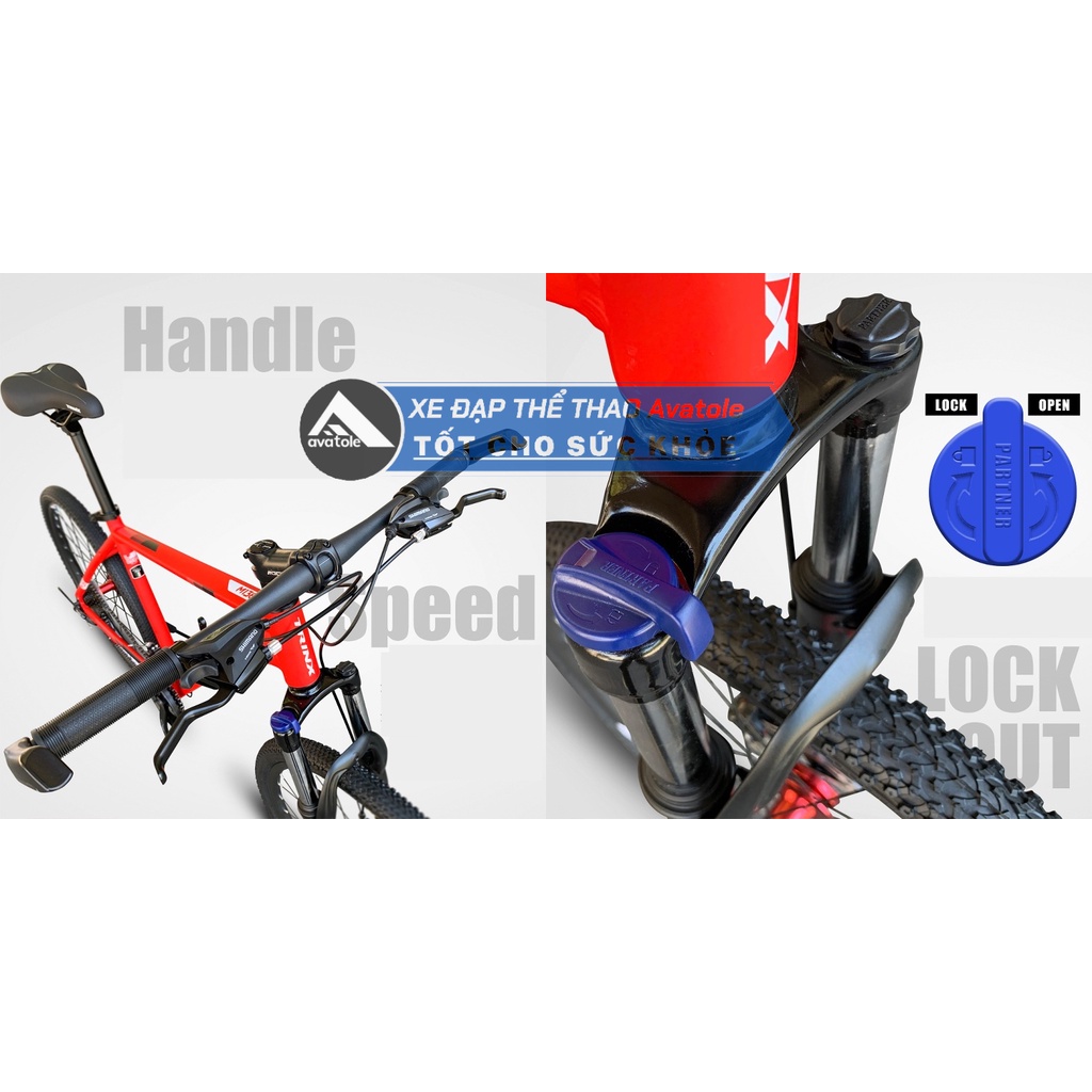 Xe đạp địa hình TrinX M136, Khung sườn hợp kim nhôm, Bộ truyền động Shimano, Bánh xe 26x1.95"27TPI, Màu trắng đỏ