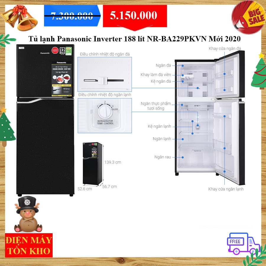 Tủ lạnh Panasonic Inverter 188 lít NR-BA229PKVN