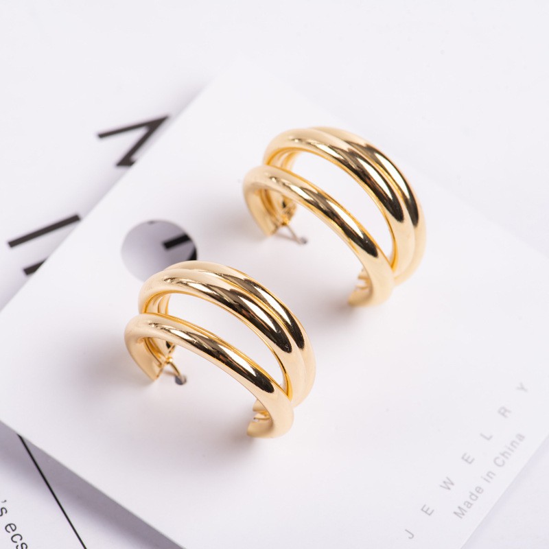 Bông tai mạ bạc 925 hình ba vòng tròn xinh xắn cho nữ