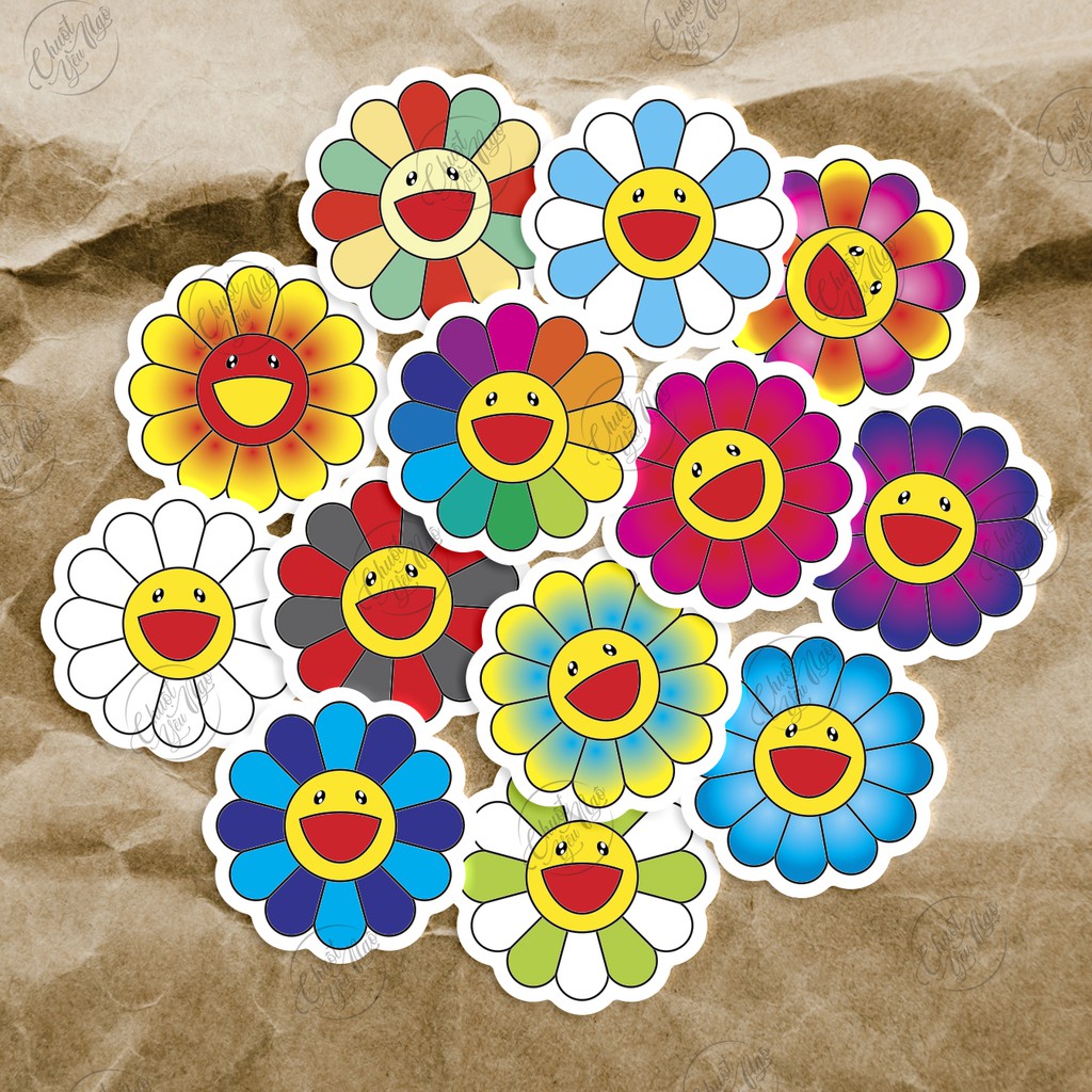 Bộ 50 sticker mini hình dán chủ đề hoa mặt trời hoa cầu vòng Kaikai kiki vui nhộn chống nước dán điện thoại,... | BigBuy360 - bigbuy360.vn
